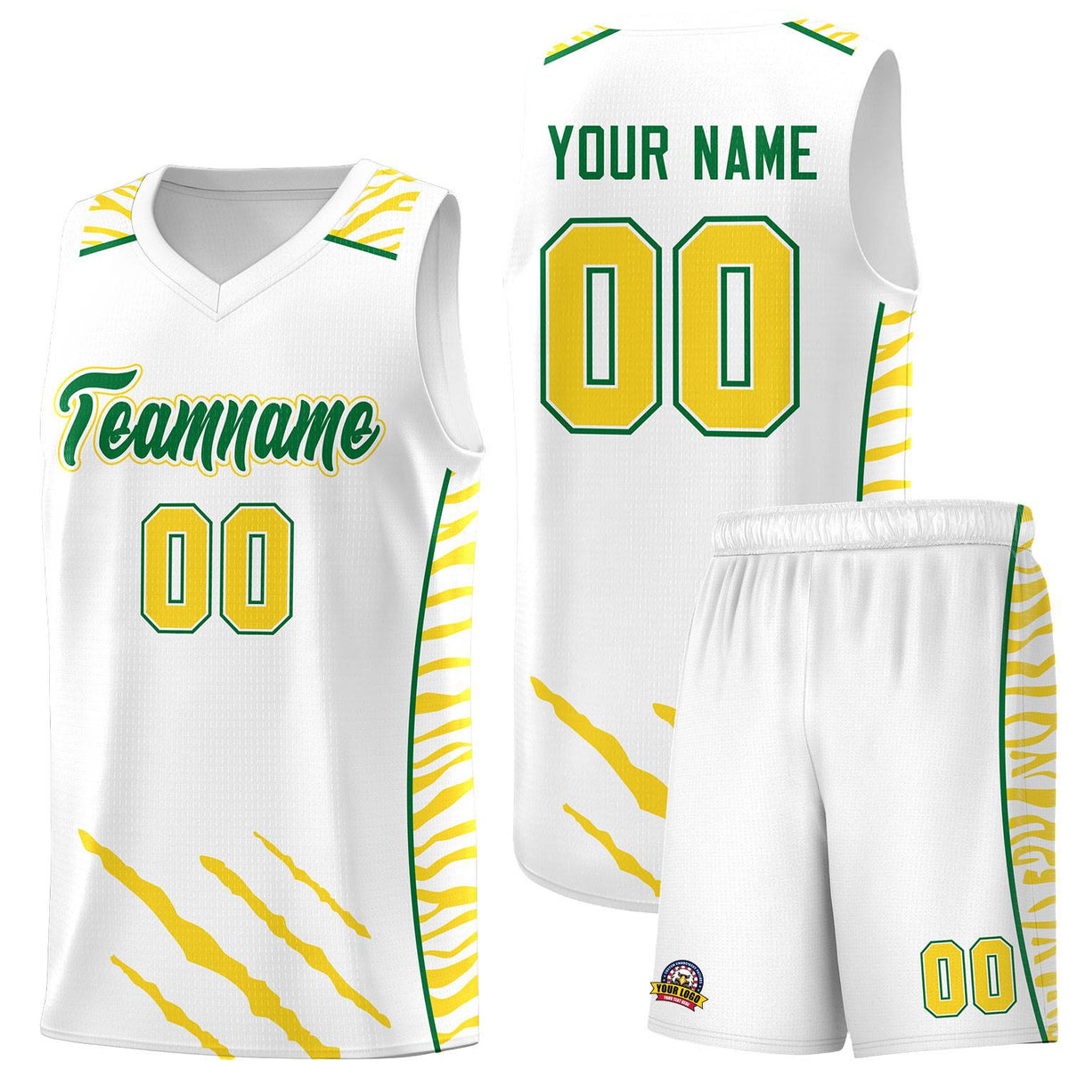 Custom White Personalized Tiger Claw Pattern Sports Uniform Basketball Jersey