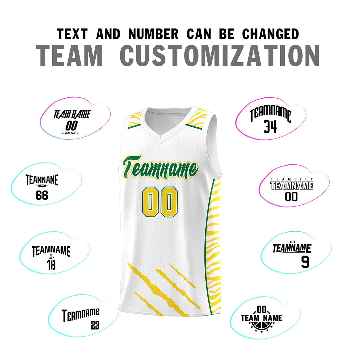 Custom White Personalized Tiger Claw Pattern Sports Uniform Basketball Jersey