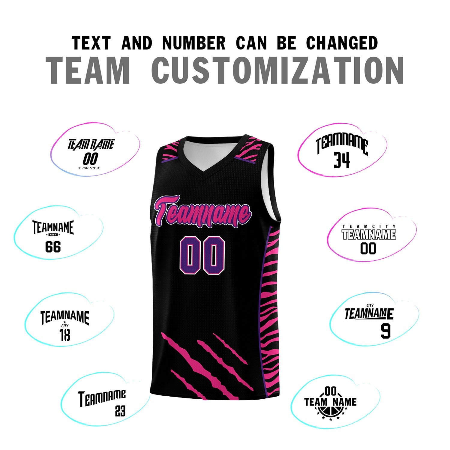 Custom Black Personalized Tiger Claw Pattern Sports Uniform Basketball Jersey