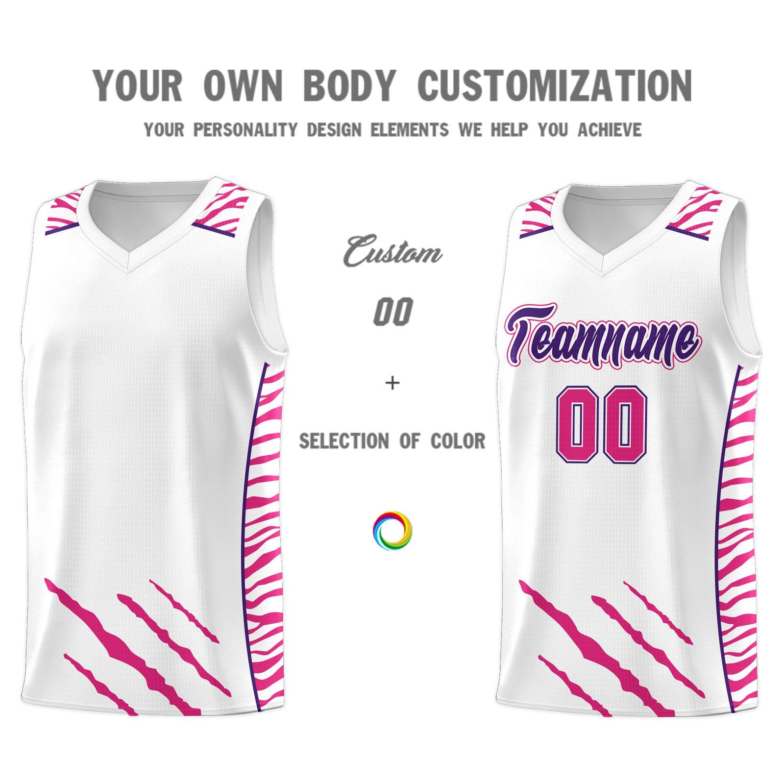 Custom White Personalized Tiger Claw Pattern Sports Uniform Basketball Jersey
