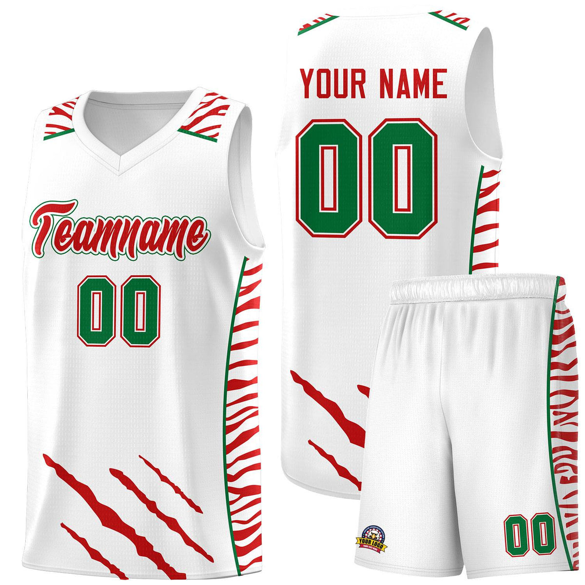 Custom White Personalized Tiger Claw Pattern Sports Uniform Basketball Jersey