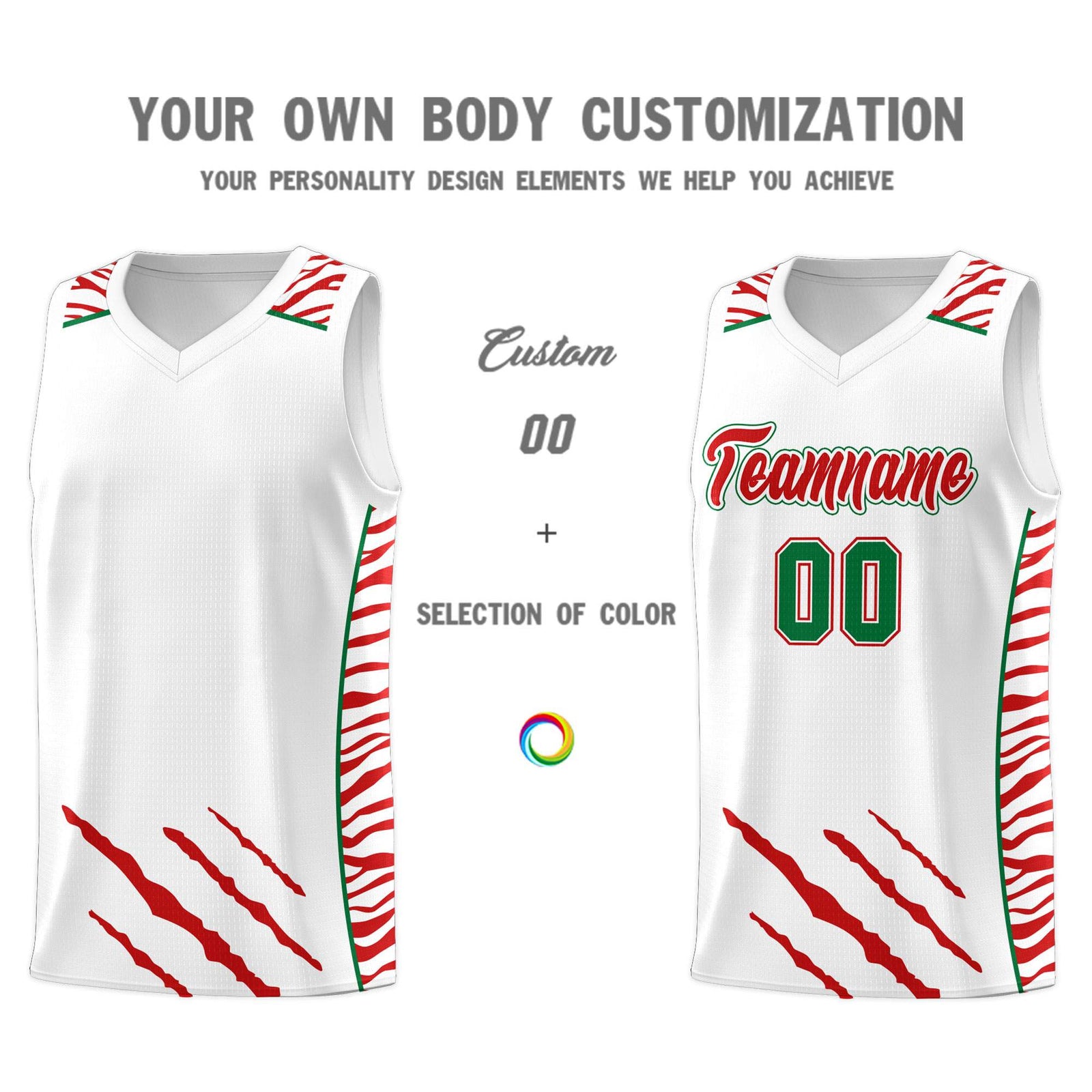 Custom White Personalized Tiger Claw Pattern Sports Uniform Basketball Jersey