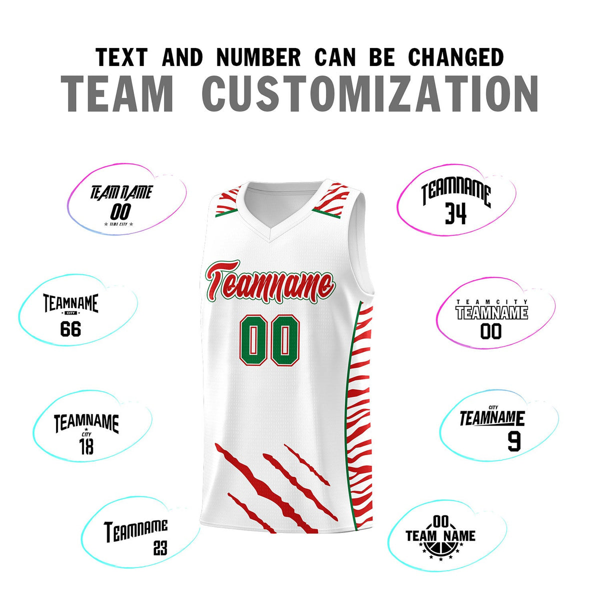 Custom White Personalized Tiger Claw Pattern Sports Uniform Basketball Jersey