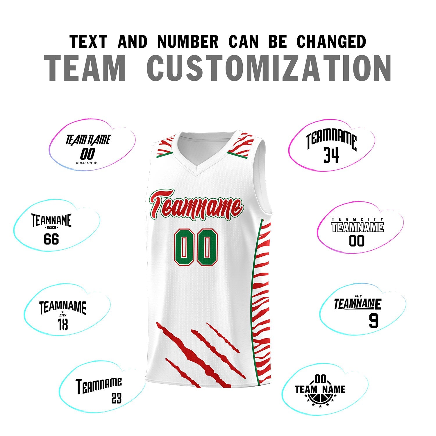 Custom White Personalized Tiger Claw Pattern Sports Uniform Basketball Jersey