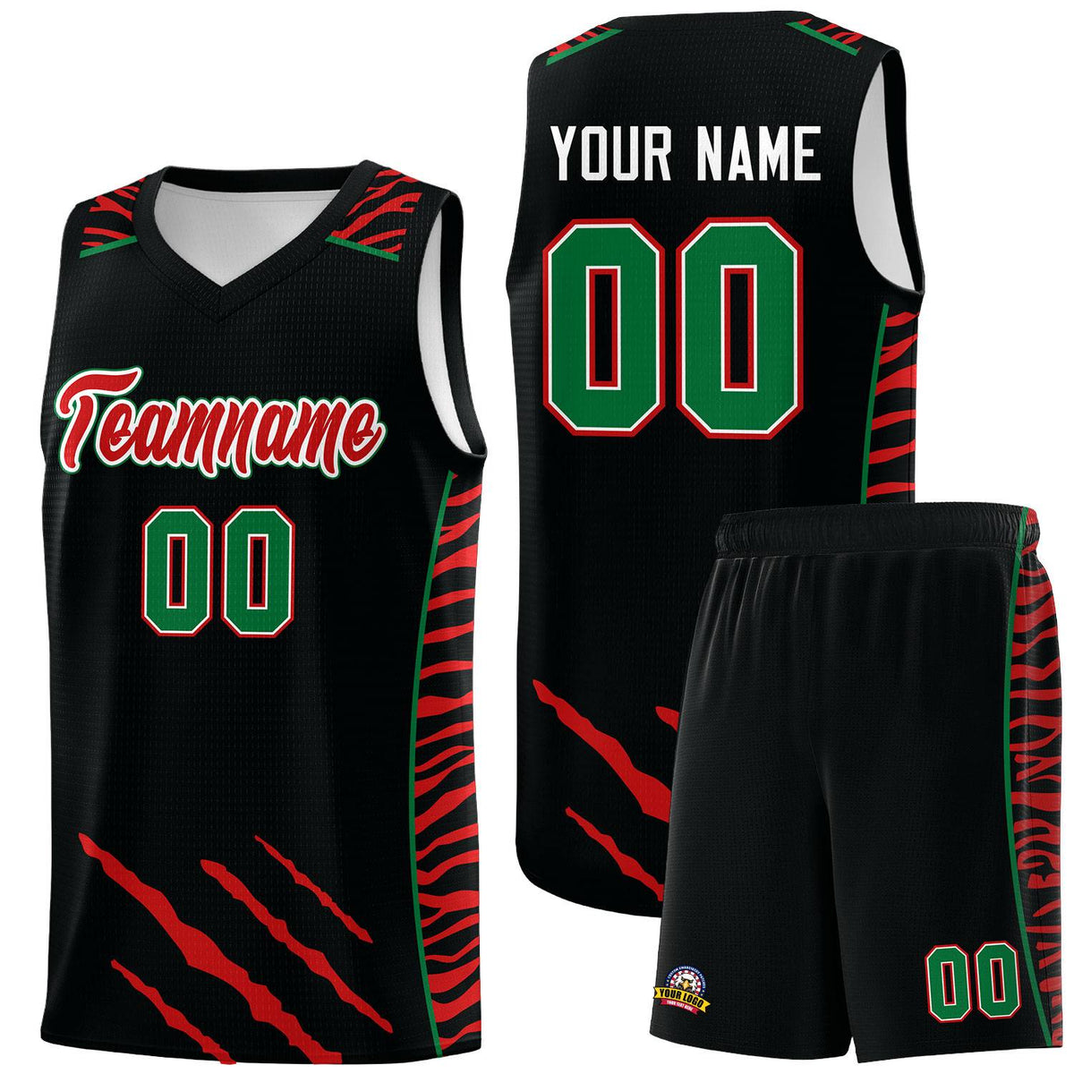 Custom Black Personalized Tiger Claw Pattern Sports Uniform Basketball Jersey