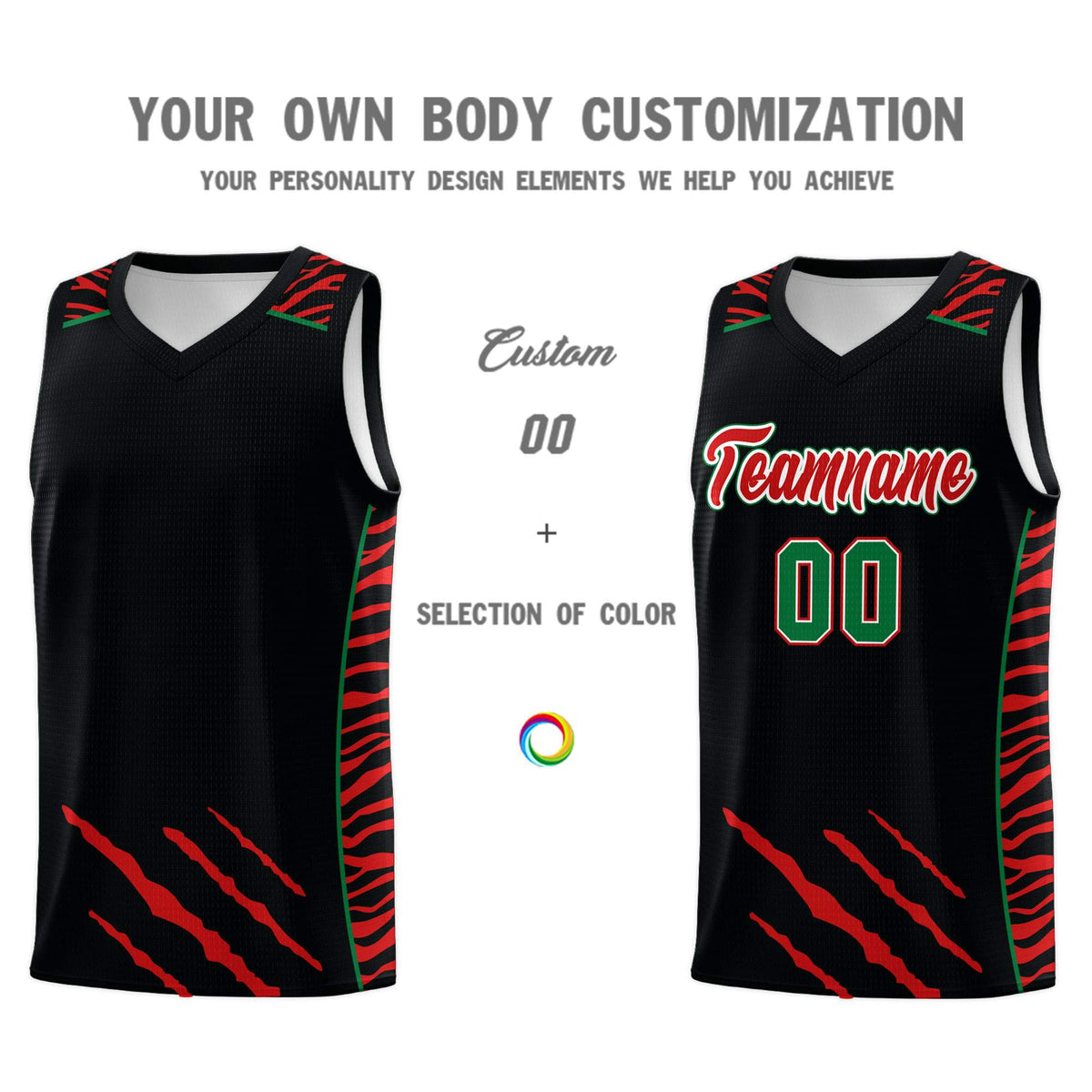 Custom Black Personalized Tiger Claw Pattern Sports Uniform Basketball Jersey