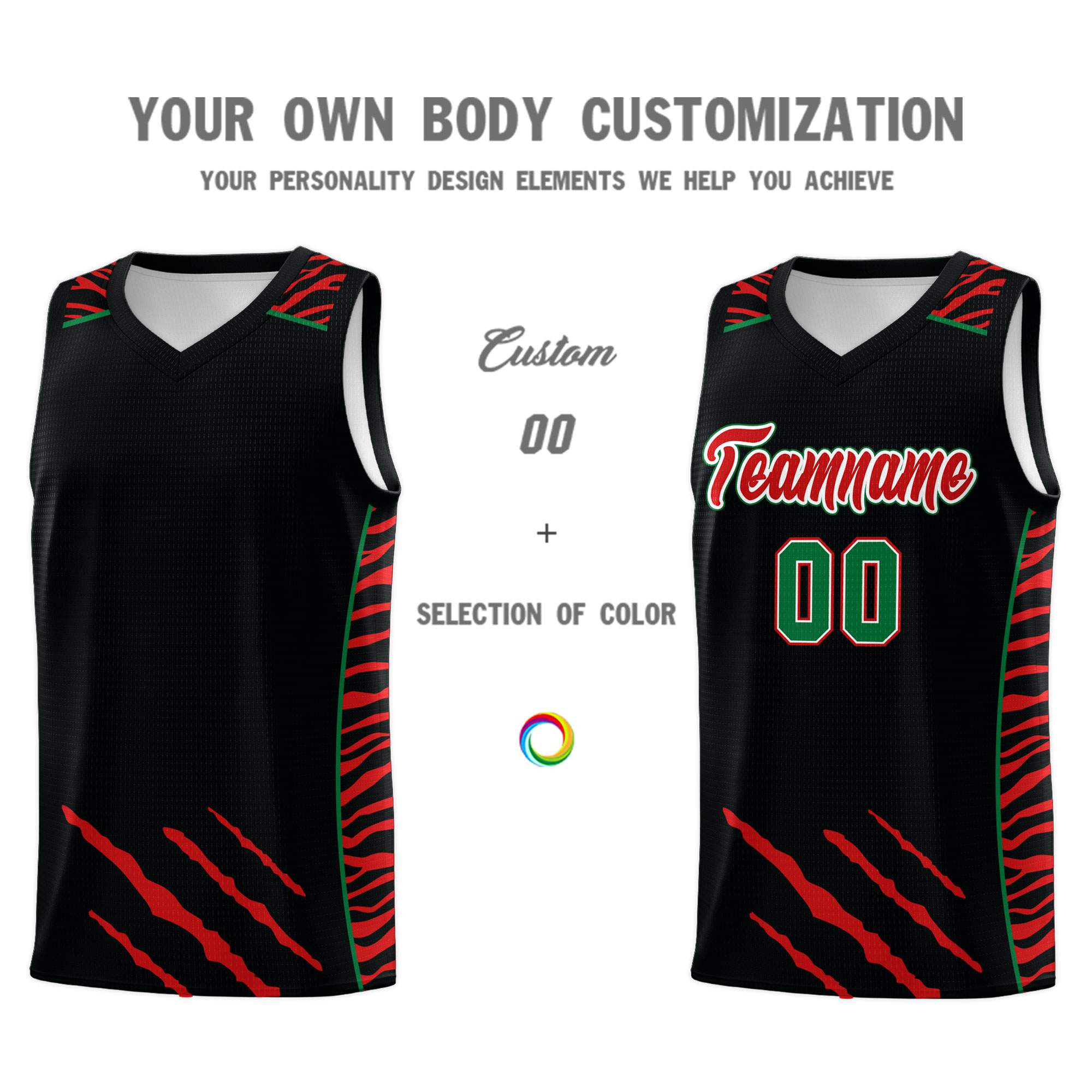 Custom Black Personalized Tiger Claw Pattern Sports Uniform Basketball Jersey