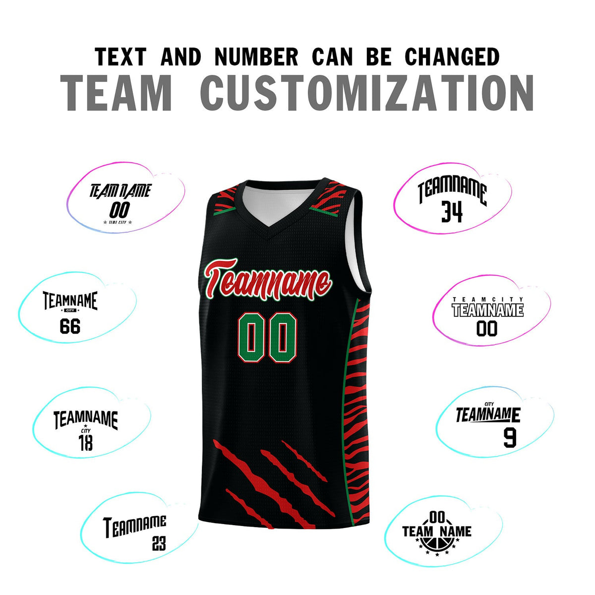 Custom Black Personalized Tiger Claw Pattern Sports Uniform Basketball Jersey