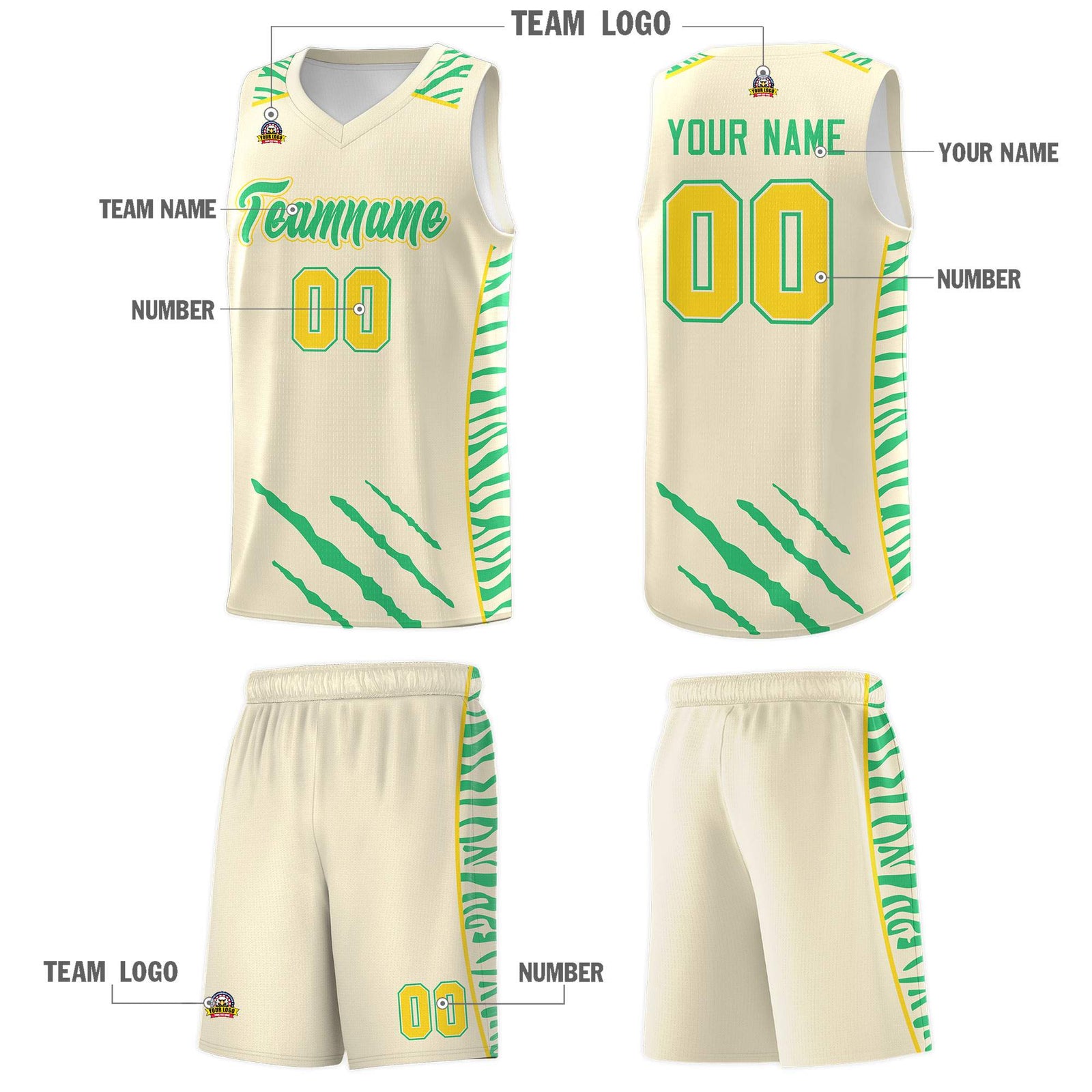 Custom Cream Personalized Tiger Claw Pattern Sports Uniform Basketball Jersey