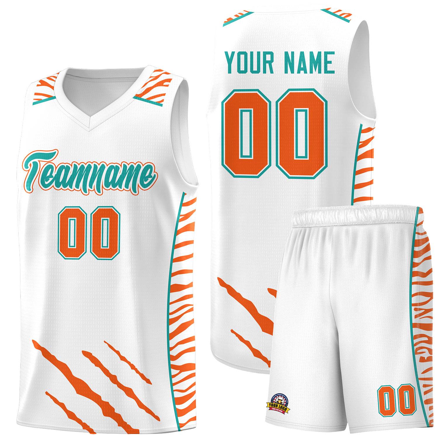 Custom White Personalized Tiger Claw Pattern Sports Uniform Basketball Jersey