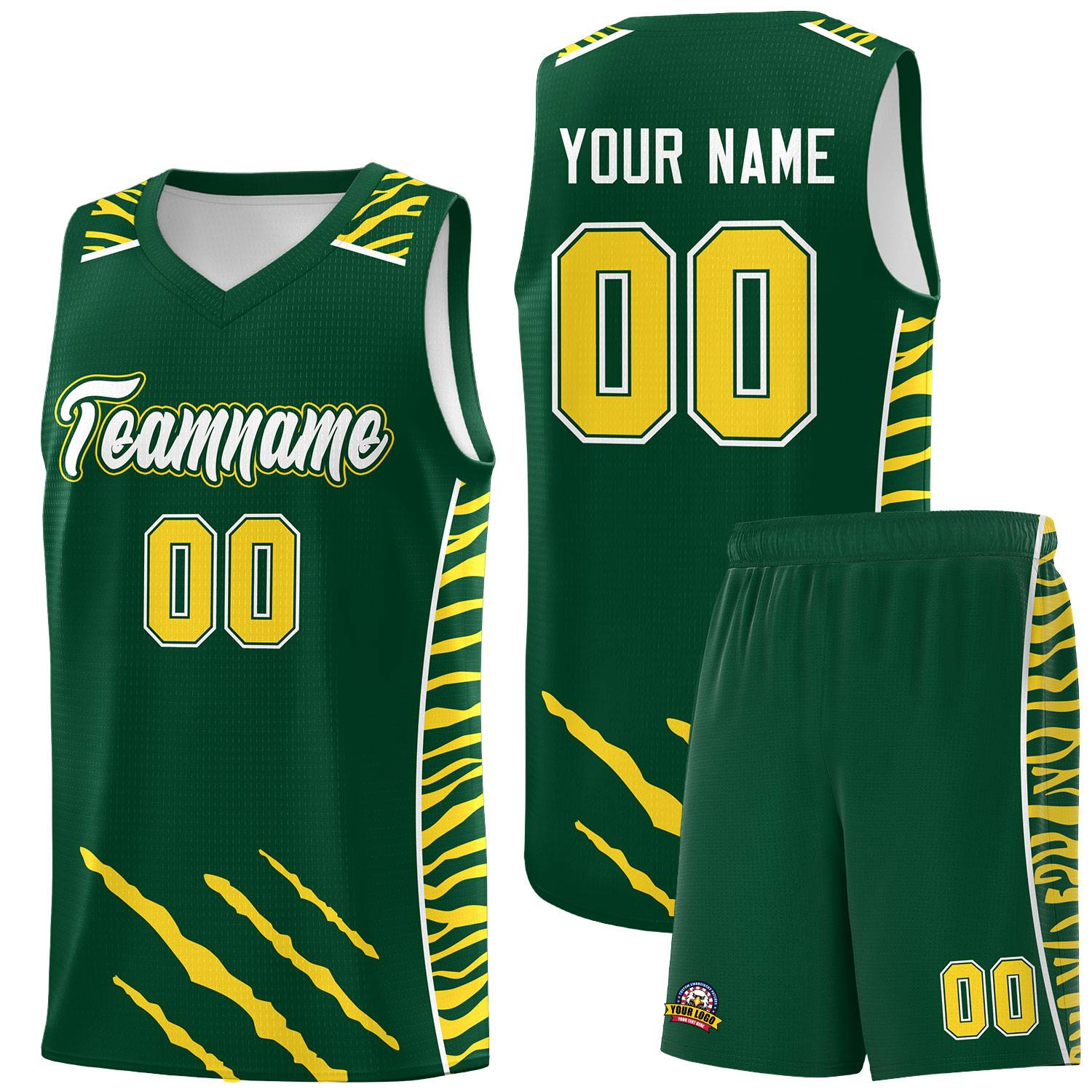 Custom Green Personalized Tiger Claw Pattern Sports Uniform Basketball Jersey