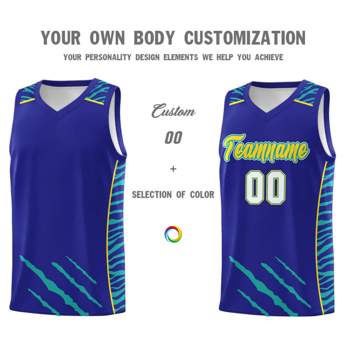 Custom Royal Personalized Tiger Claw Pattern Sports Uniform Basketball Jersey