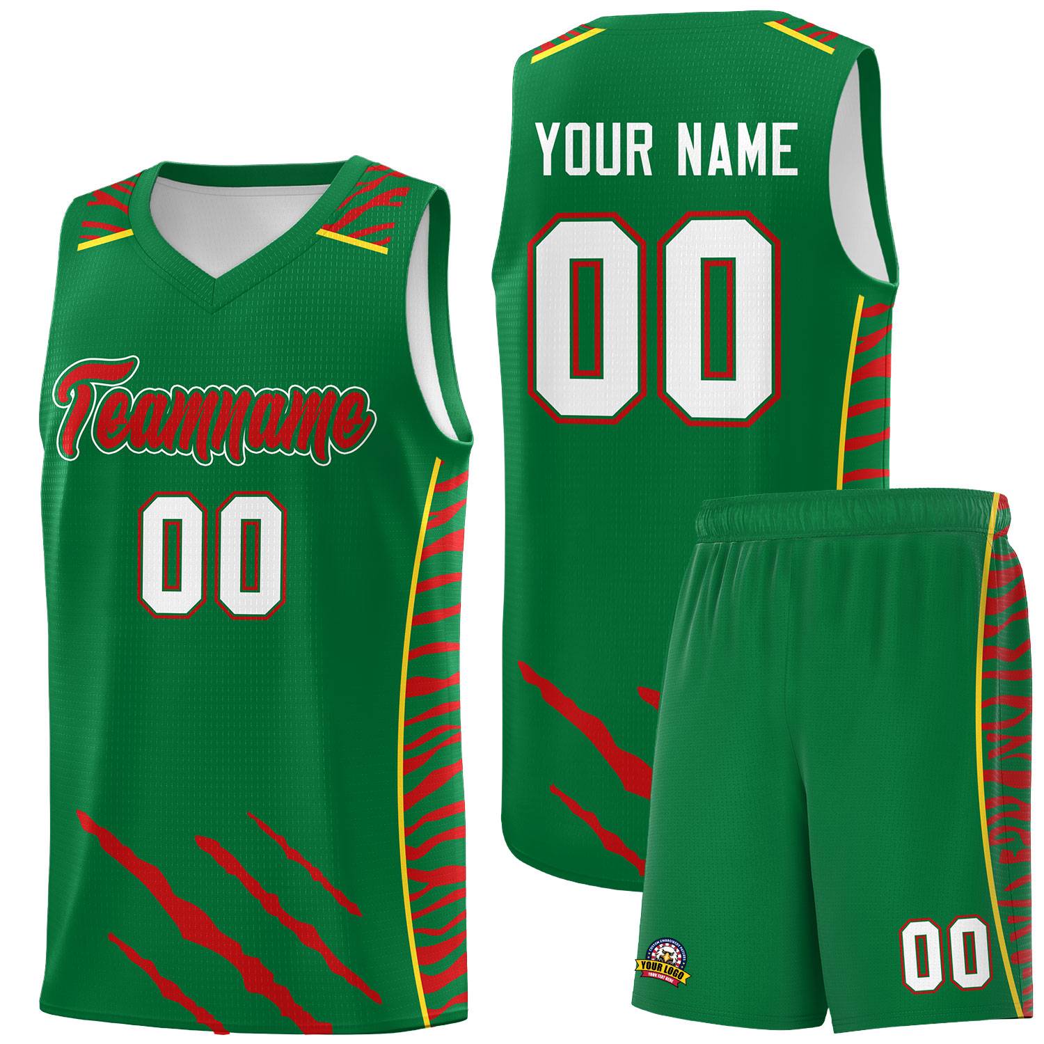Custom Kelly Green Personalized Tiger Claw Pattern Sports Uniform Basketball Jersey