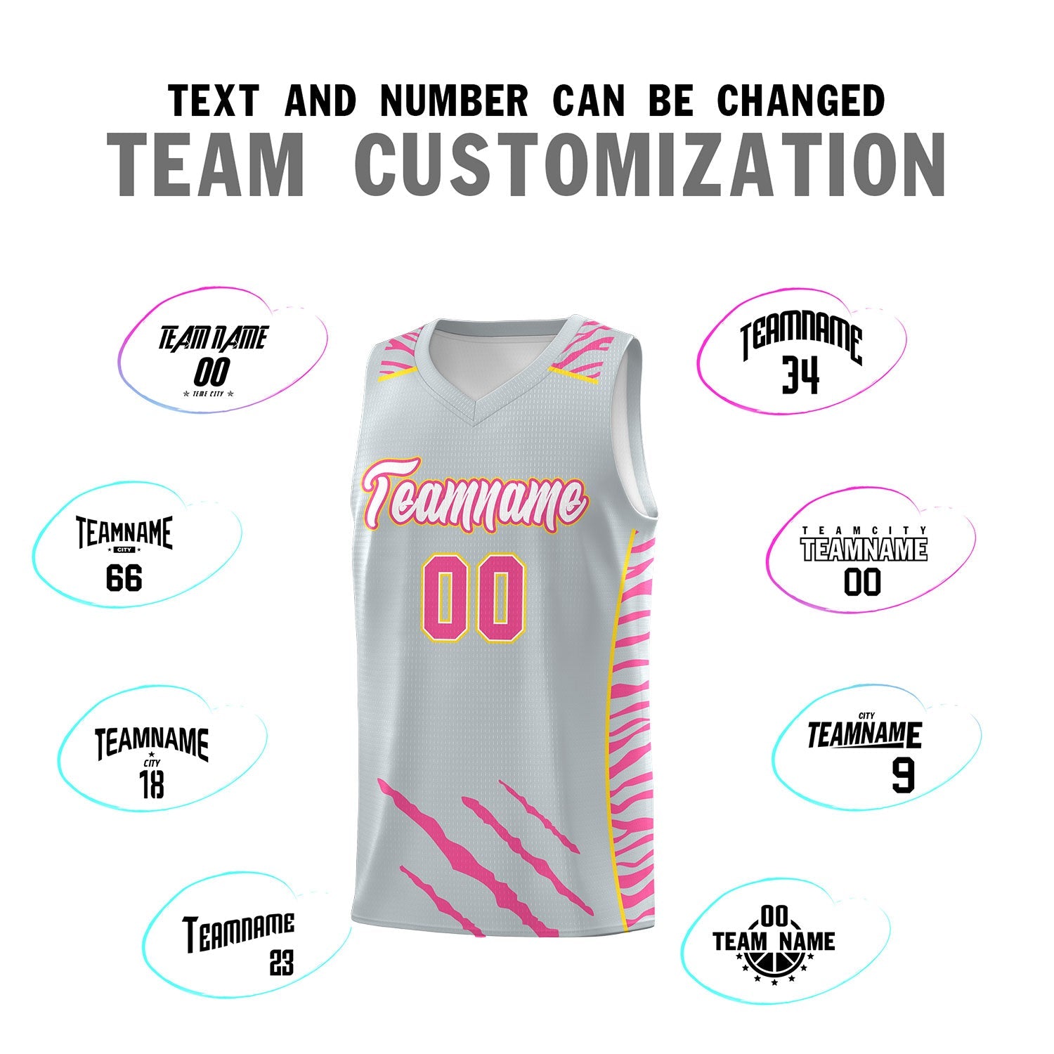 Custom Silver Personalized Tiger Claw Pattern Sports Uniform Basketball Jersey