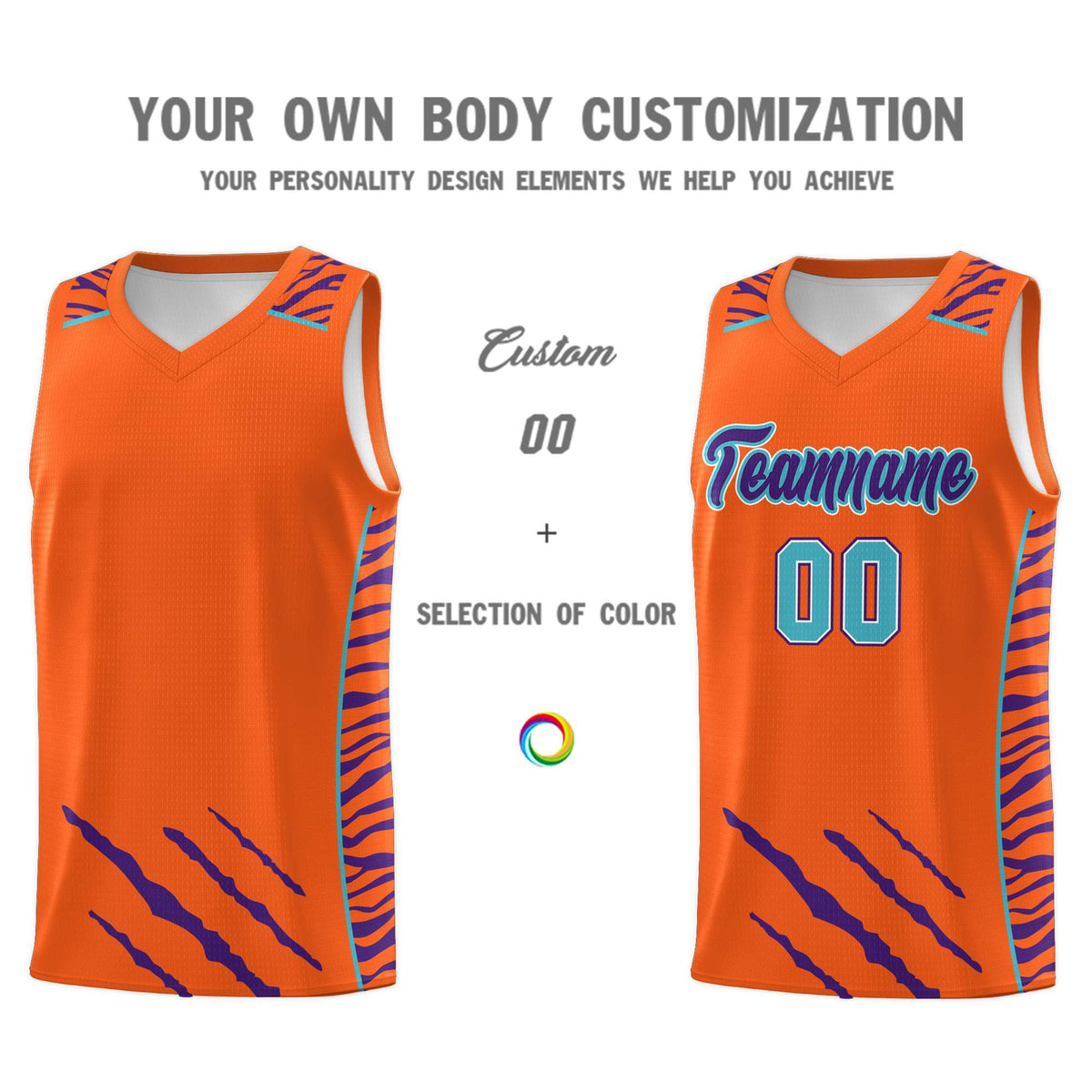 Custom Orange Personalized Tiger Claw Pattern Sports Uniform Basketball Jersey