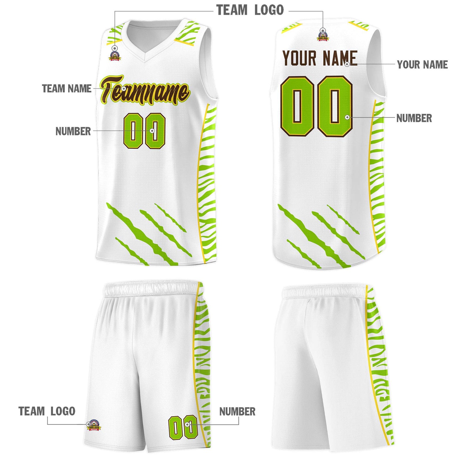 Custom White Personalized Tiger Claw Pattern Sports Uniform Basketball Jersey