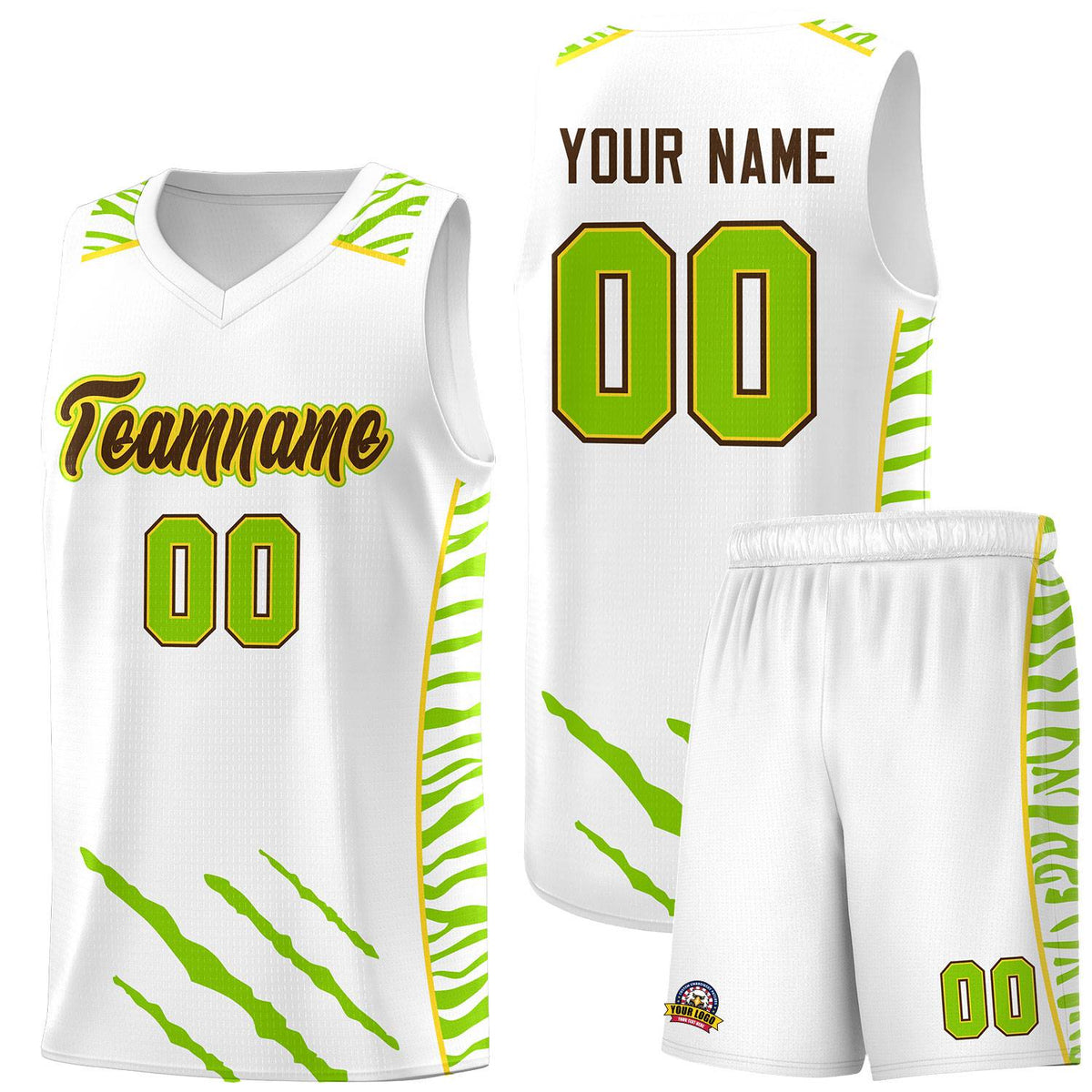 Custom White Personalized Tiger Claw Pattern Sports Uniform Basketball Jersey