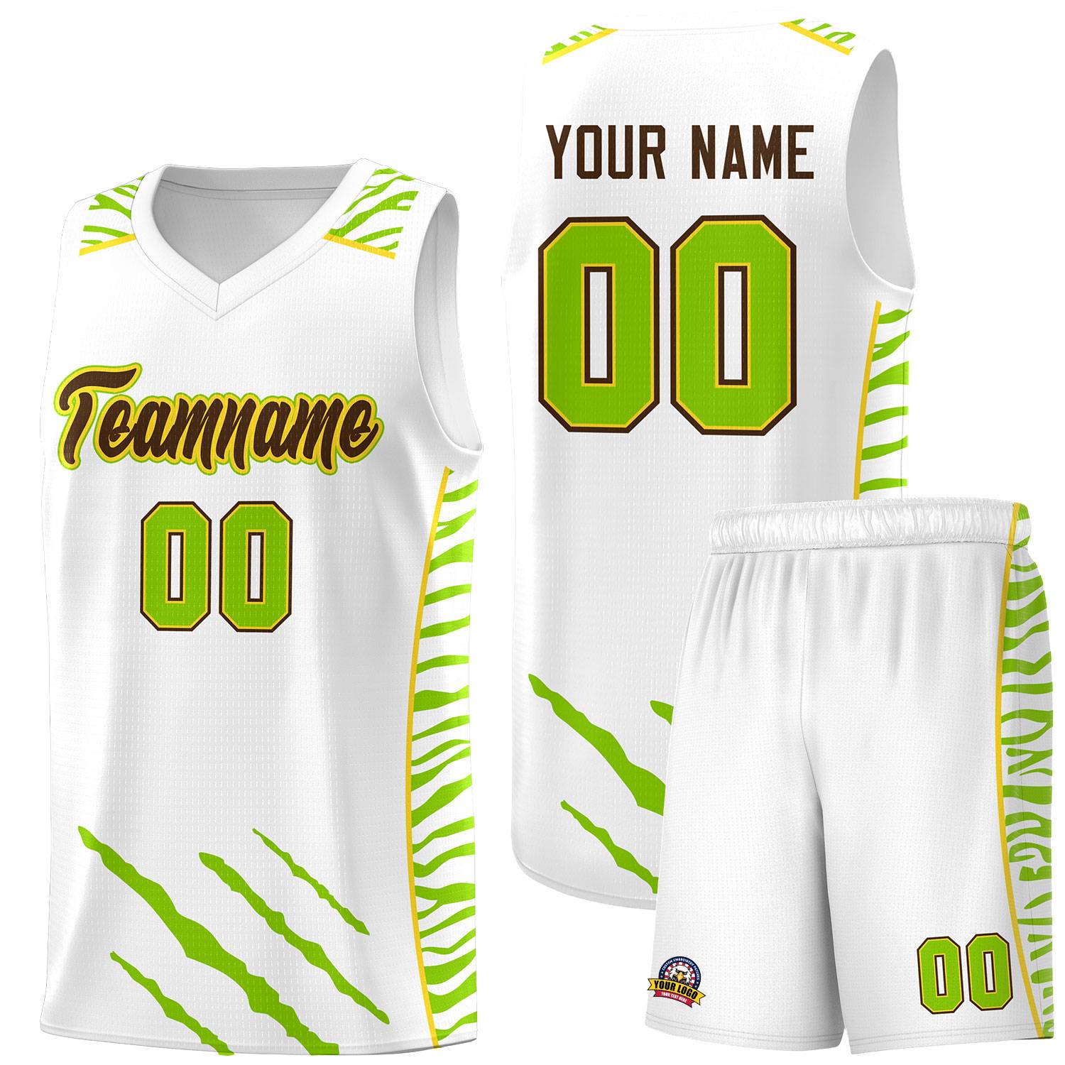 Custom White Personalized Tiger Claw Pattern Sports Uniform Basketball Jersey