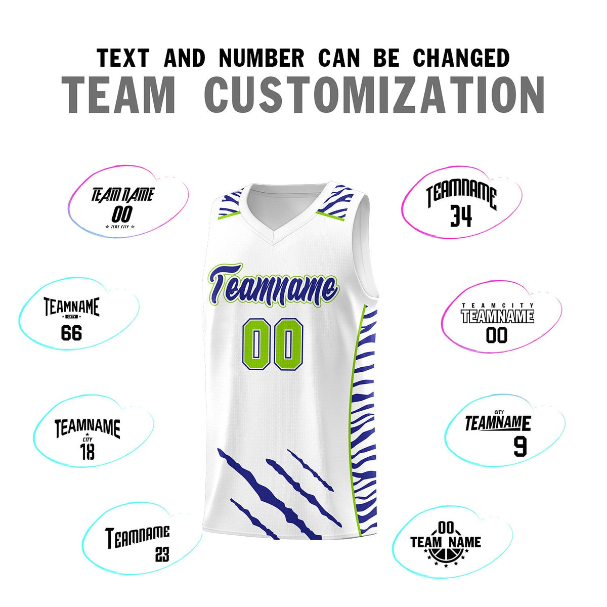 Custom White Personalized Tiger Claw Pattern Sports Uniform Basketball Jersey