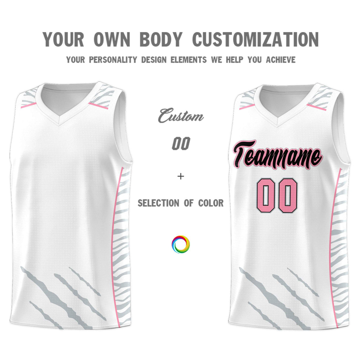 Custom White Personalized Tiger Claw Pattern Sports Uniform Basketball Jersey