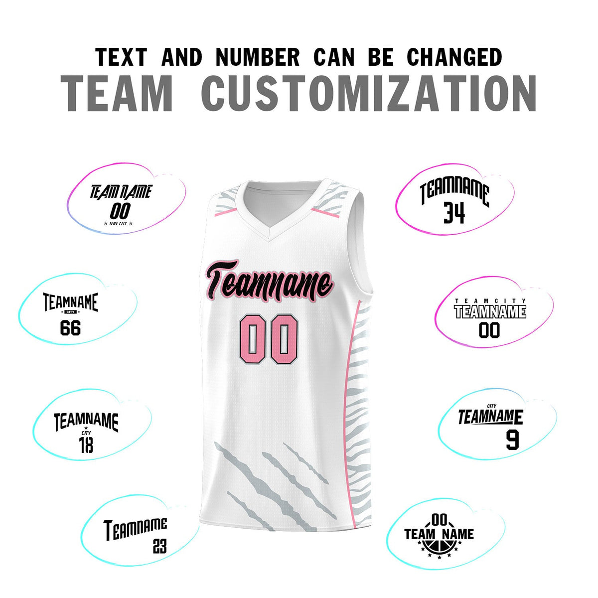 Custom White Personalized Tiger Claw Pattern Sports Uniform Basketball Jersey