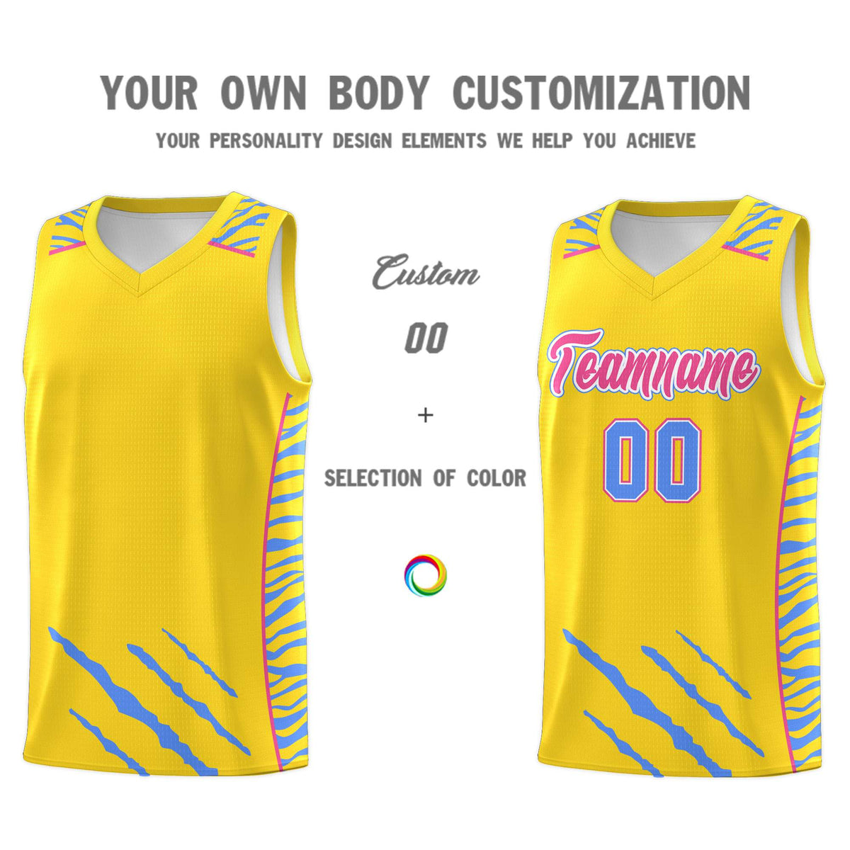 Custom Gold Personalized Tiger Claw Pattern Sports Uniform Basketball Jersey