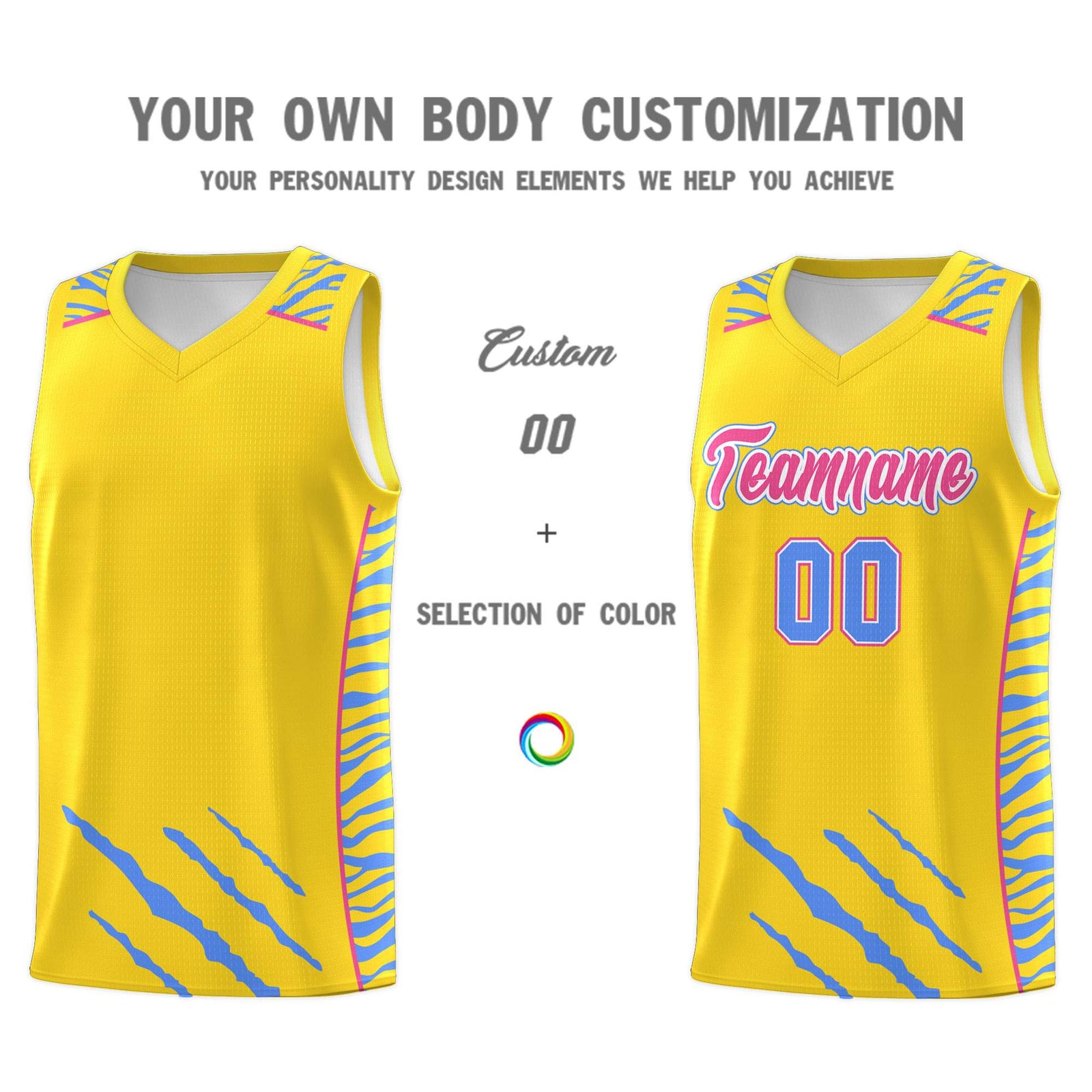 Custom Gold Personalized Tiger Claw Pattern Sports Uniform Basketball Jersey