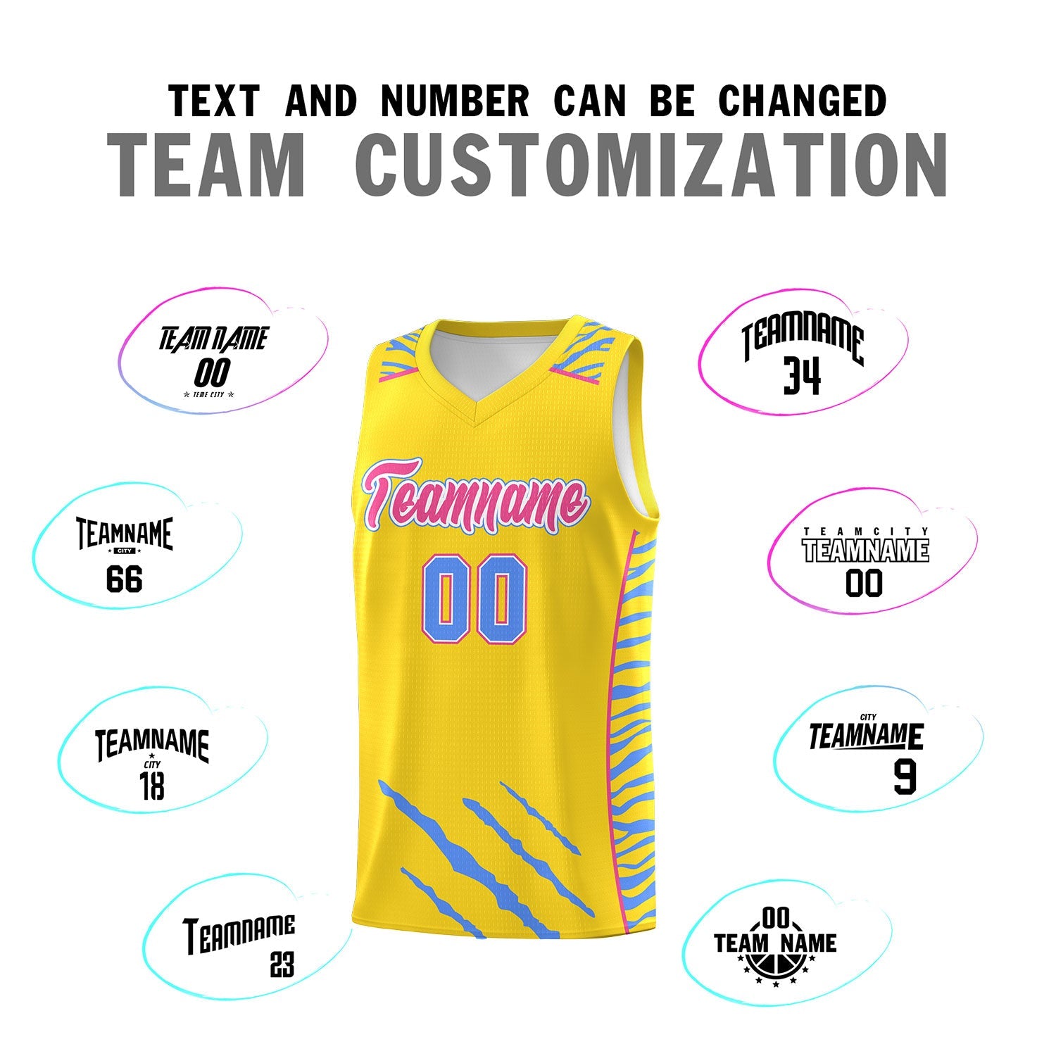 Custom Gold Personalized Tiger Claw Pattern Sports Uniform Basketball Jersey