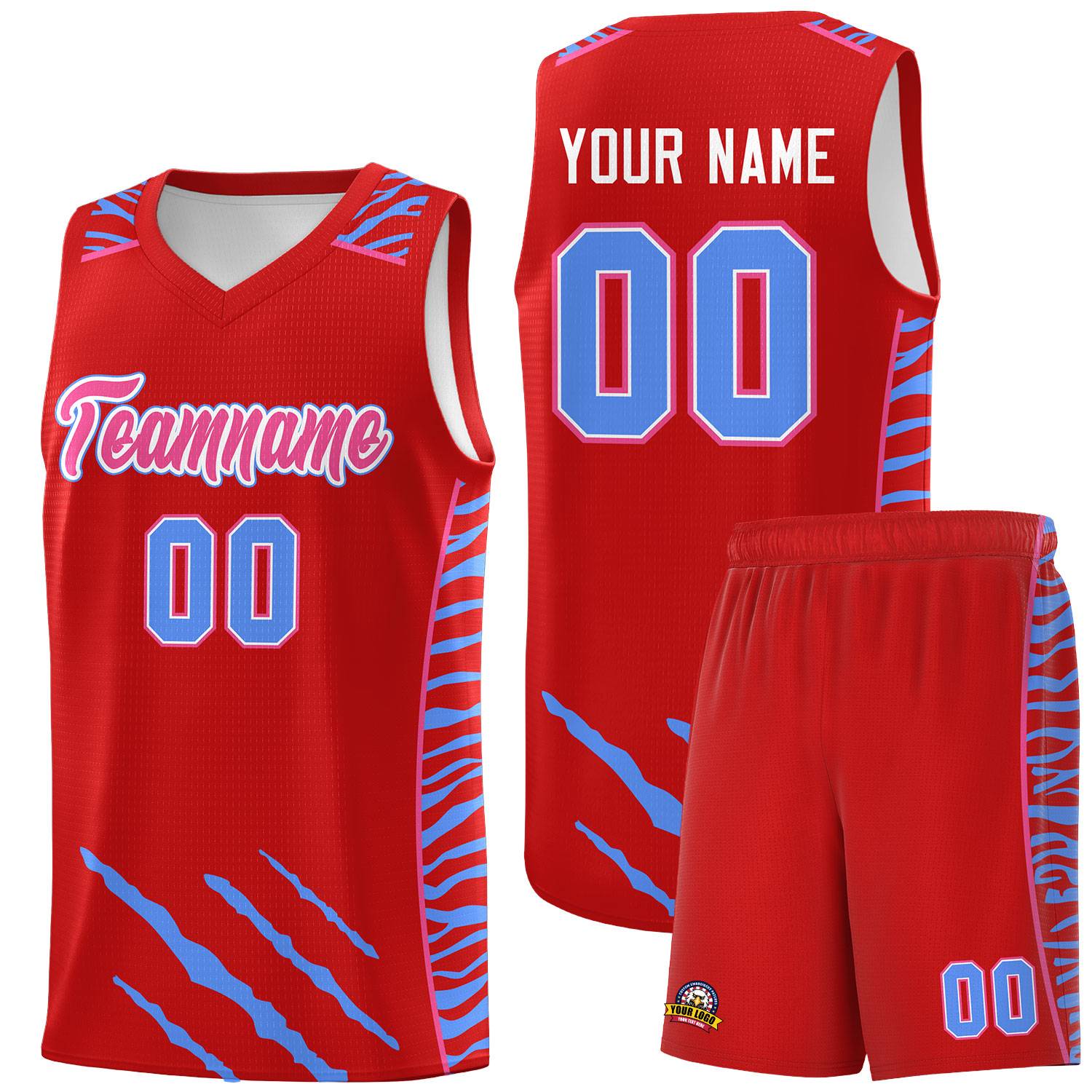 Custom Red Personalized Tiger Claw Pattern Sports Uniform Basketball Jersey