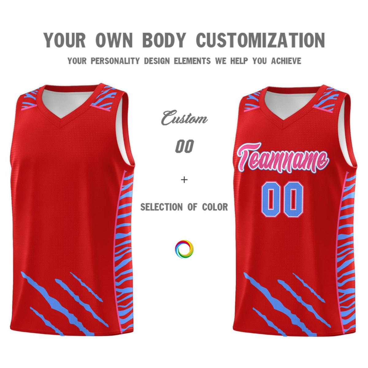 Custom Red Personalized Tiger Claw Pattern Sports Uniform Basketball Jersey