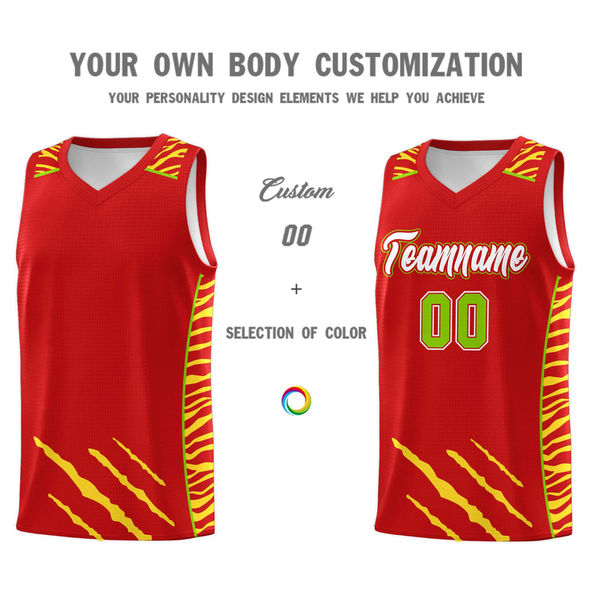 Custom Red Personalized Tiger Claw Pattern Sports Uniform Basketball Jersey