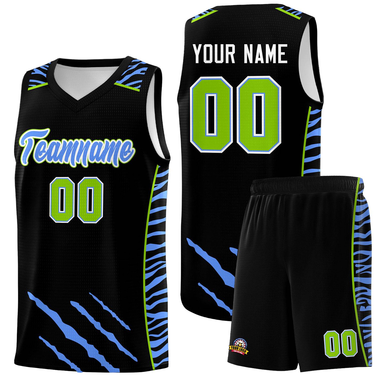 Custom Black Personalized Tiger Claw Pattern Sports Uniform Basketball Jersey