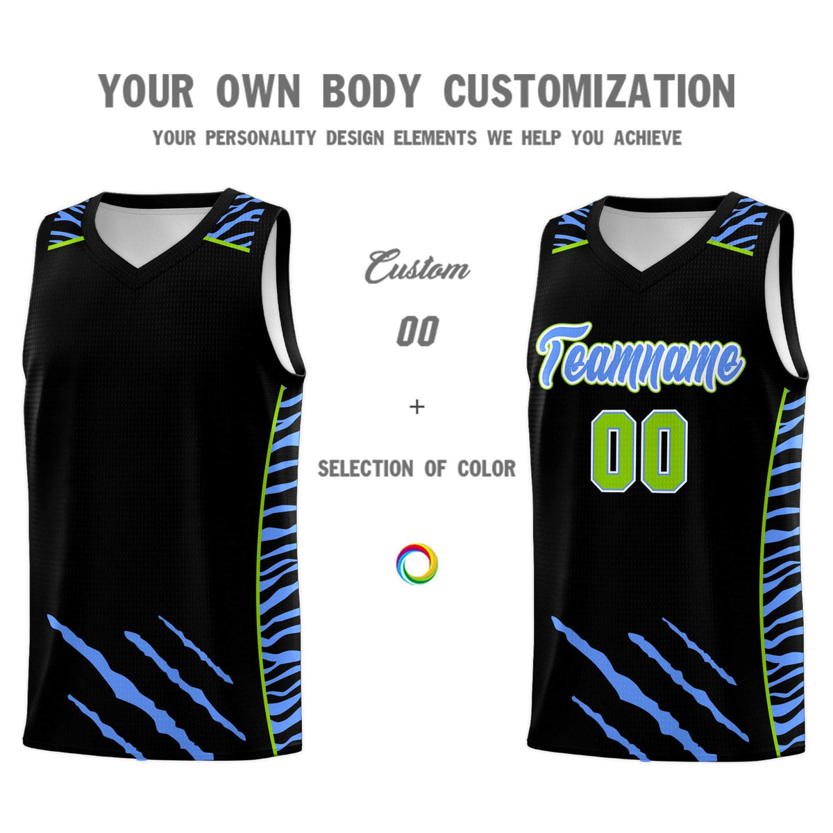 Custom Black Personalized Tiger Claw Pattern Sports Uniform Basketball Jersey