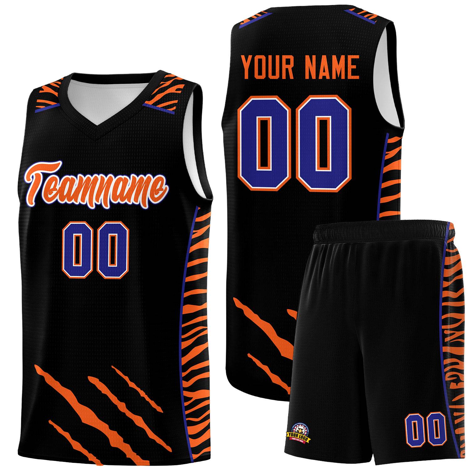 Custom Black Personalized Tiger Claw Pattern Sports Uniform Basketball Jersey