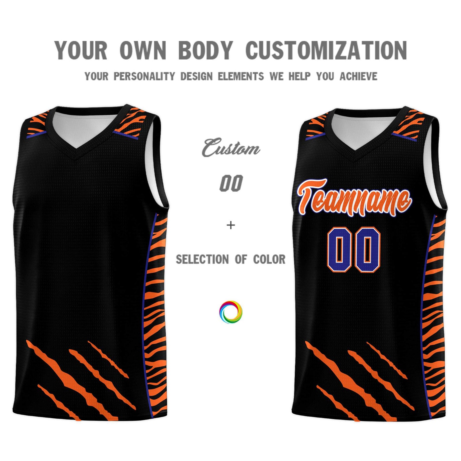Custom Black Personalized Tiger Claw Pattern Sports Uniform Basketball Jersey