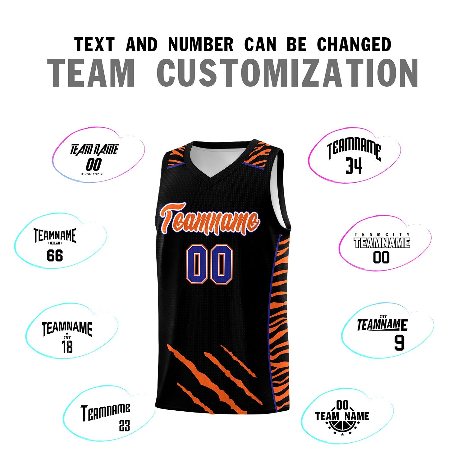 Custom Black Personalized Tiger Claw Pattern Sports Uniform Basketball Jersey