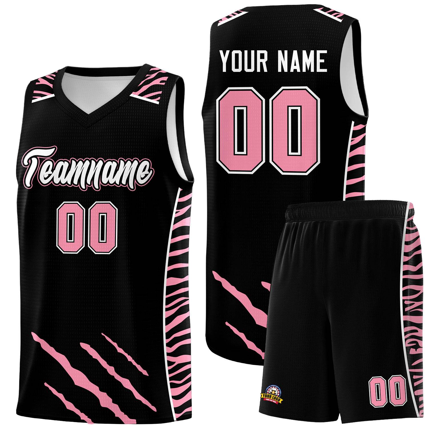 Custom Black Personalized Tiger Claw Pattern Sports Uniform Basketball Jersey