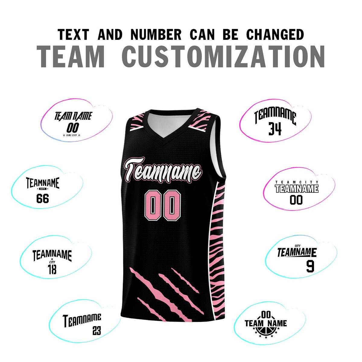 Custom Black Personalized Tiger Claw Pattern Sports Uniform Basketball Jersey