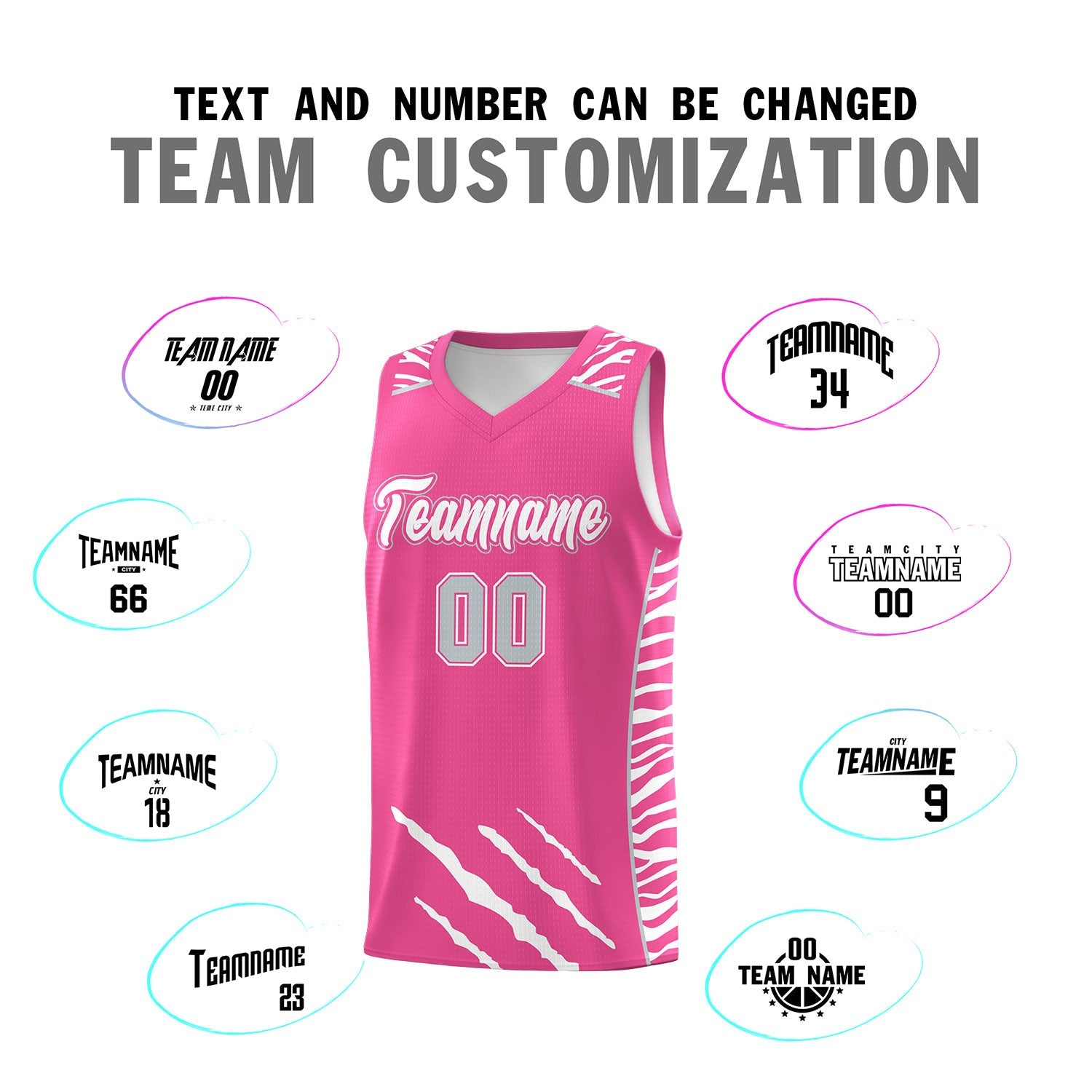 Custom Pink Personalized Tiger Claw Pattern Sports Uniform Basketball Jersey
