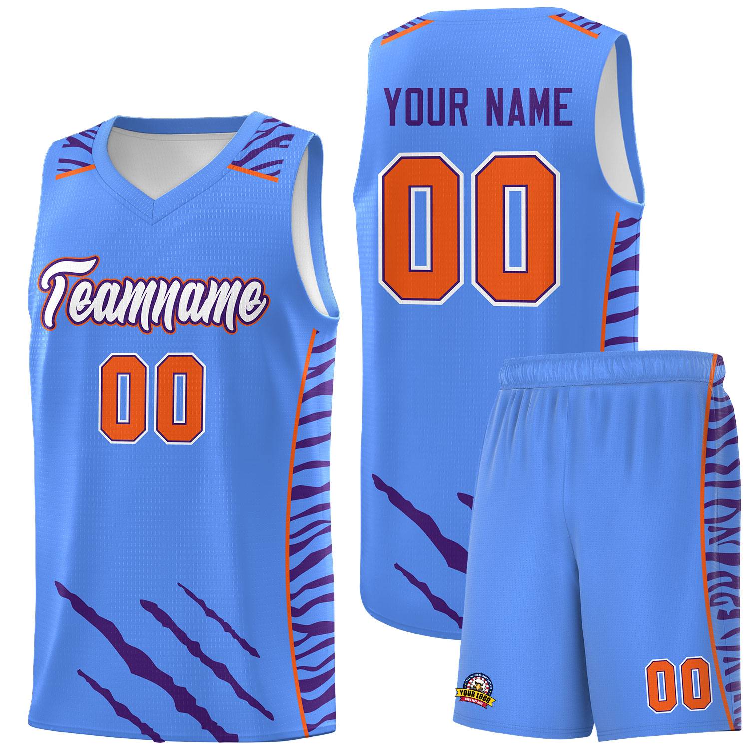 Custom Powder Blue Personalized Tiger Claw Pattern Sports Uniform Basketball Jersey