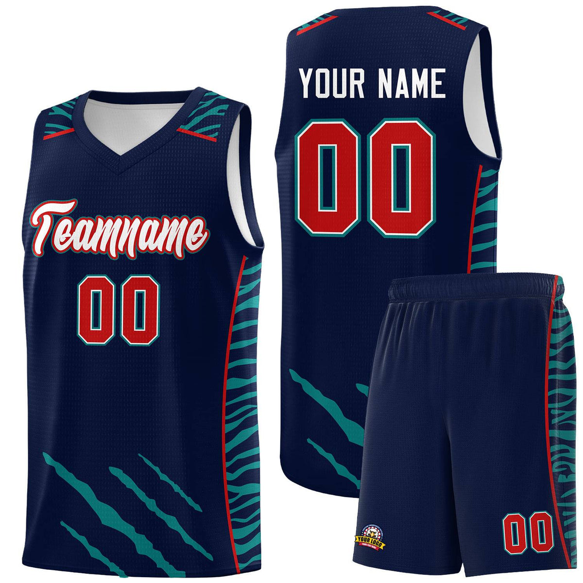 Custom Navy Personalized Tiger Claw Pattern Sports Uniform Basketball Jersey