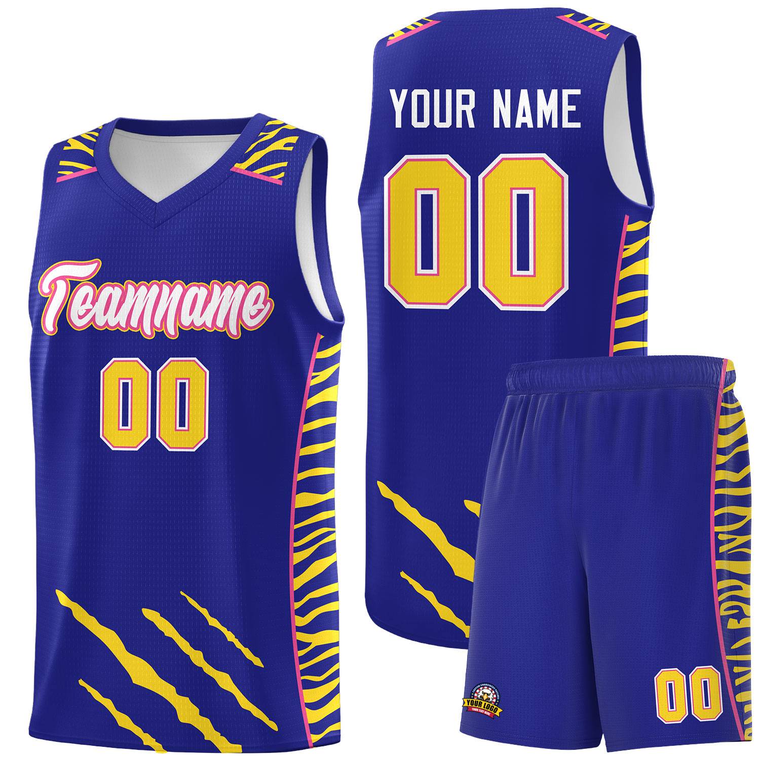 Custom Royal Personalized Tiger Claw Pattern Sports Uniform Basketball Jersey