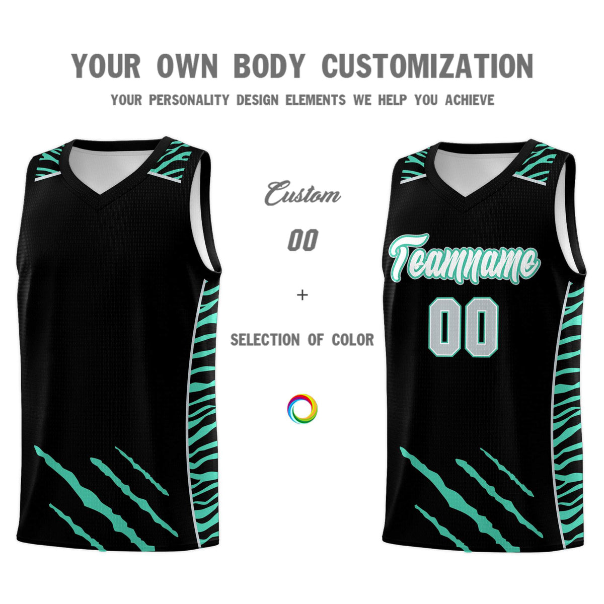 Custom Black Personalized Tiger Claw Pattern Sports Uniform Basketball Jersey