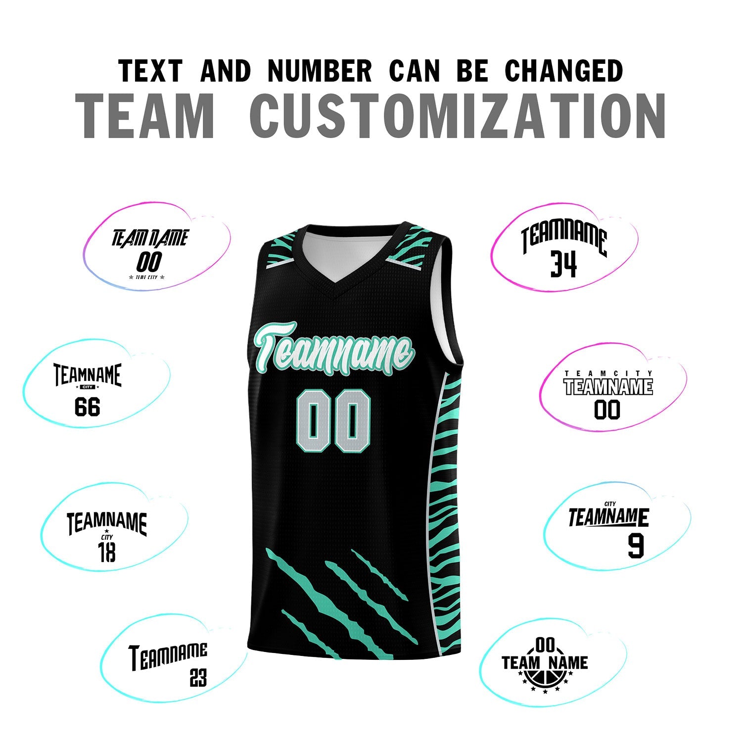 Custom Black Personalized Tiger Claw Pattern Sports Uniform Basketball Jersey