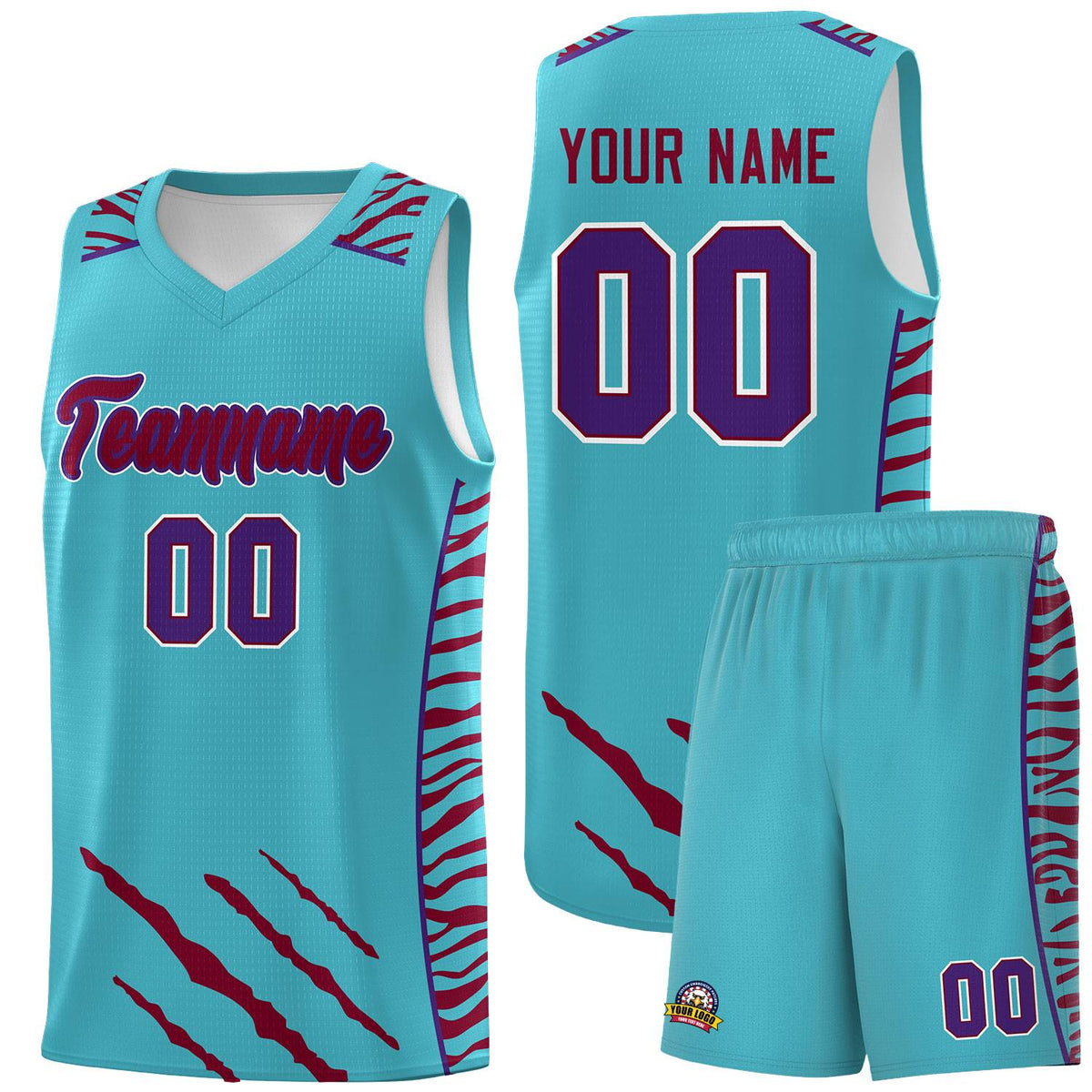 Custom Sky Blue Personalized Tiger Claw Pattern Sports Uniform Basketball Jersey