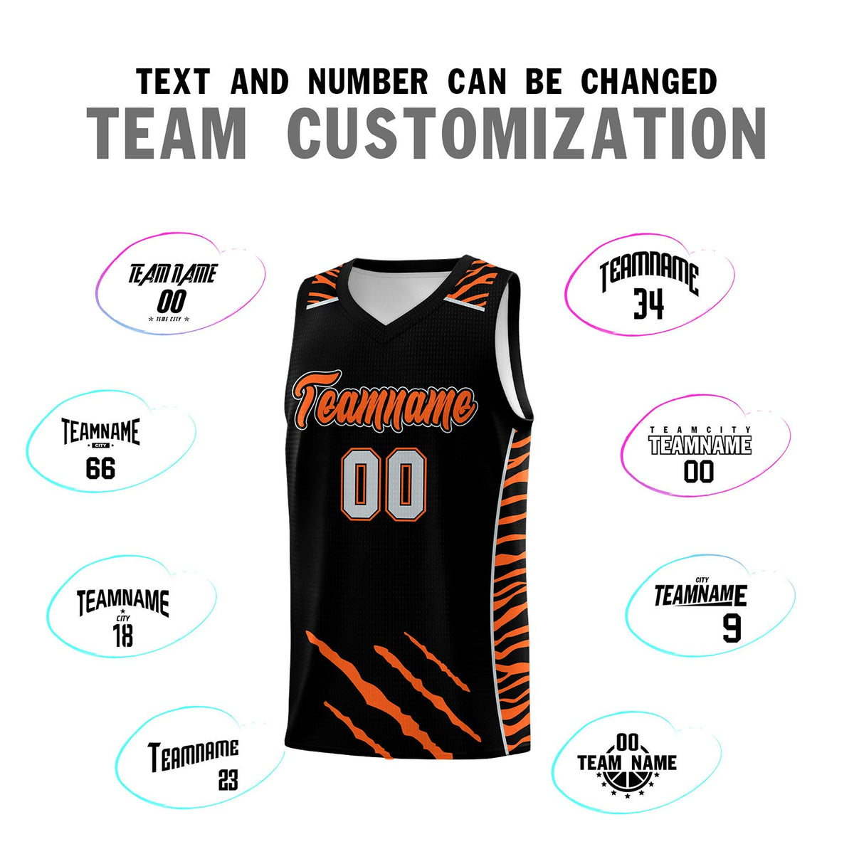 Custom Black Personalized Tiger Claw Pattern Sports Uniform Basketball Jersey