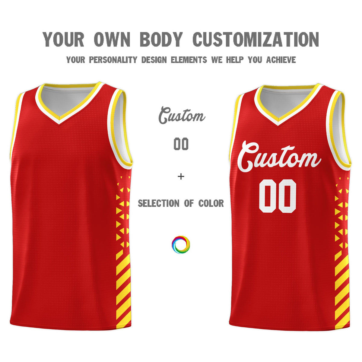 Custom Red Gold White Side Diamond Shapes Stripes Basketball Jersey | For Men,Sublimation Printed,Perfect for Teams,Perfect for Coaches | KXKSHOP