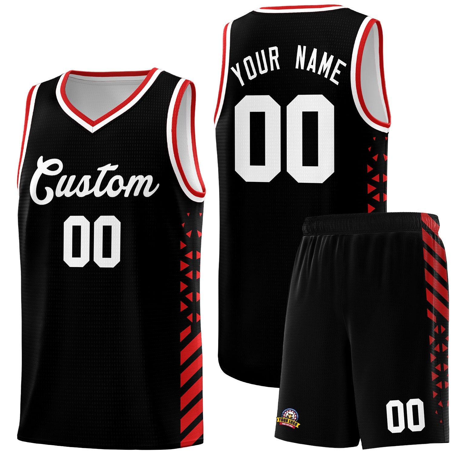 Custom Black Red White Side Diamond Shapes Stripes Basketball Jersey | For Men,Sublimation Printed,Perfect for Teams,Perfect for Coaches | KXKSHOP