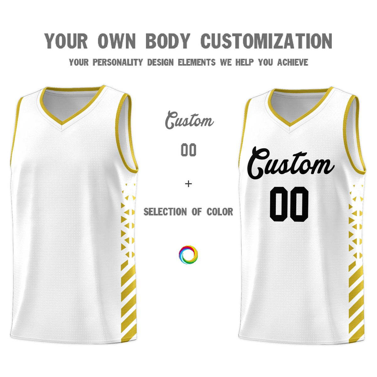 Custom White Old Gold Side Diamond Shapes Stripes Basketball Jersey | For Men,Sublimation Printed,Perfect for Teams,Perfect for Coaches | KXKSHOP