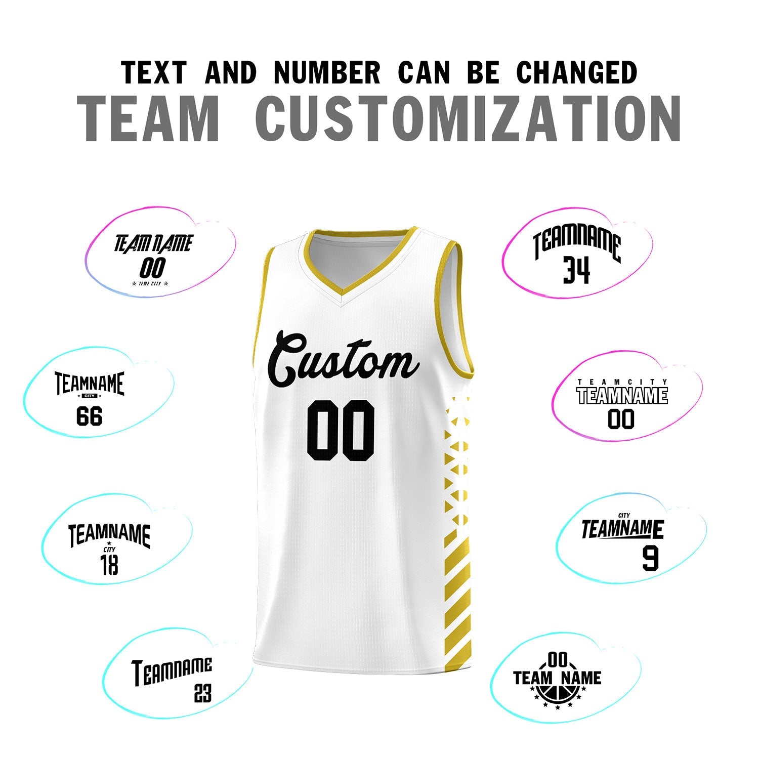 Custom White Old Gold Side Diamond Shapes Stripes Basketball Jersey | For Men,Sublimation Printed,Perfect for Teams,Perfect for Coaches | KXKSHOP